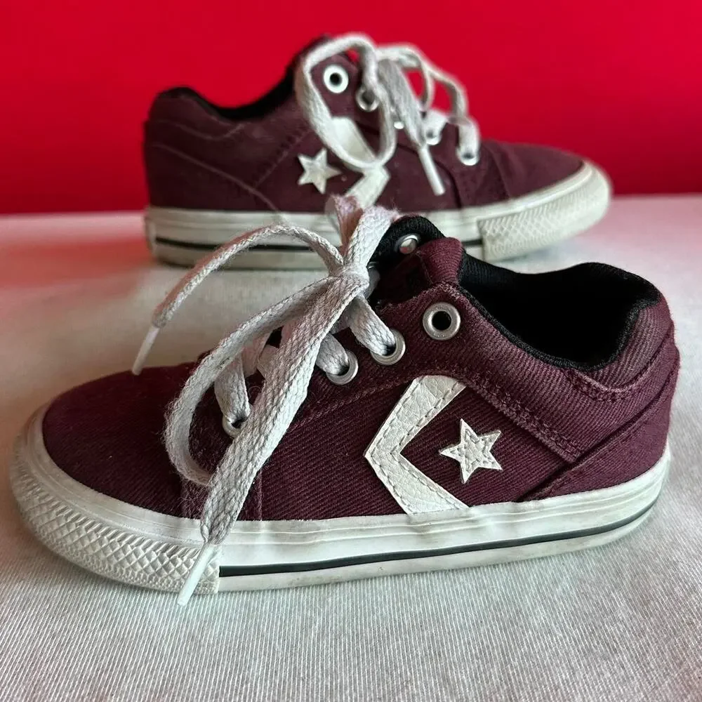 Converse All Star Kids Shoes Size 8 Burgundy Red White Lace Up Sneakers Casual